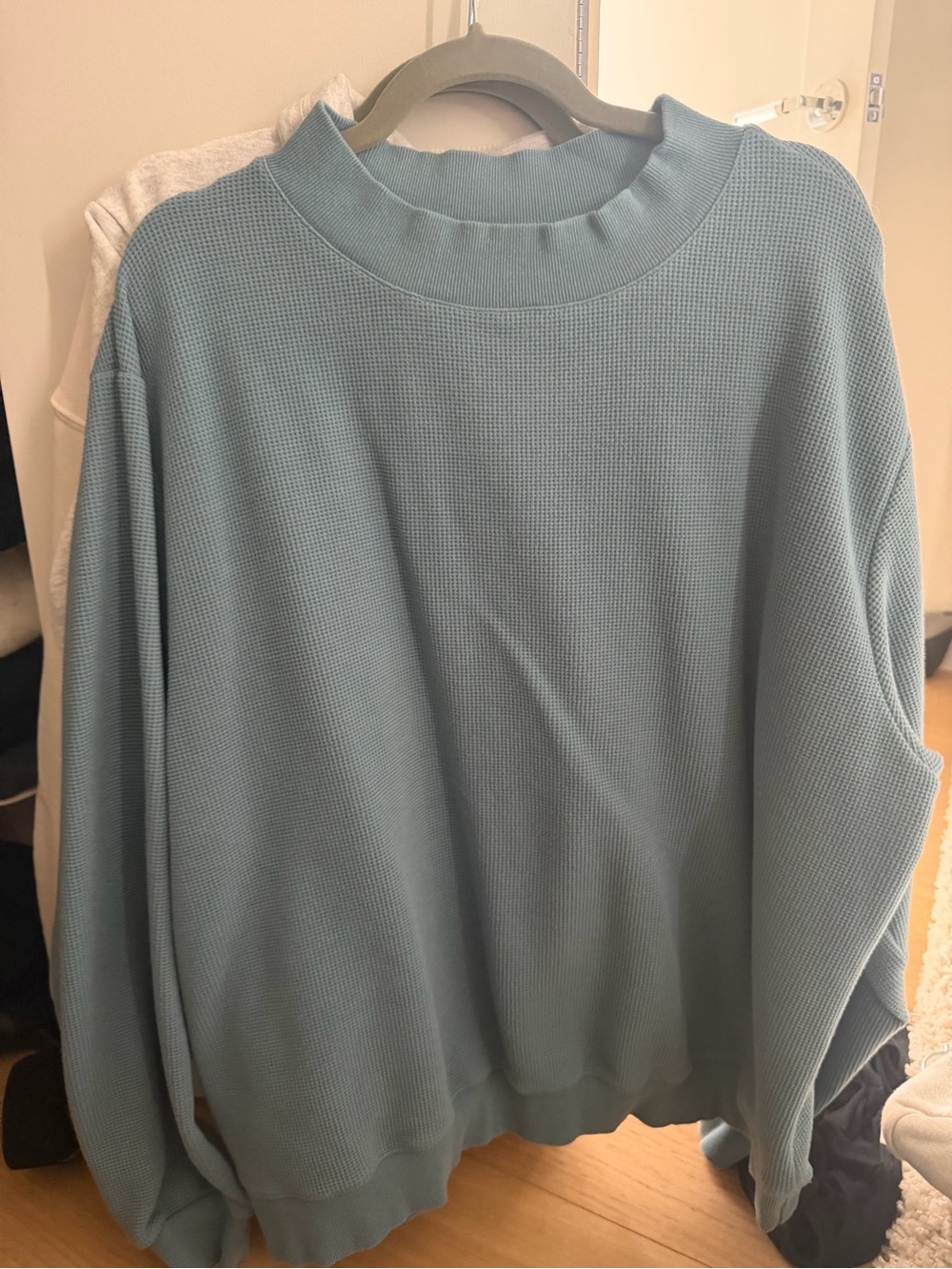 Women's Relaxed Waffle Knit Mock Neck Sweater - Light Blue